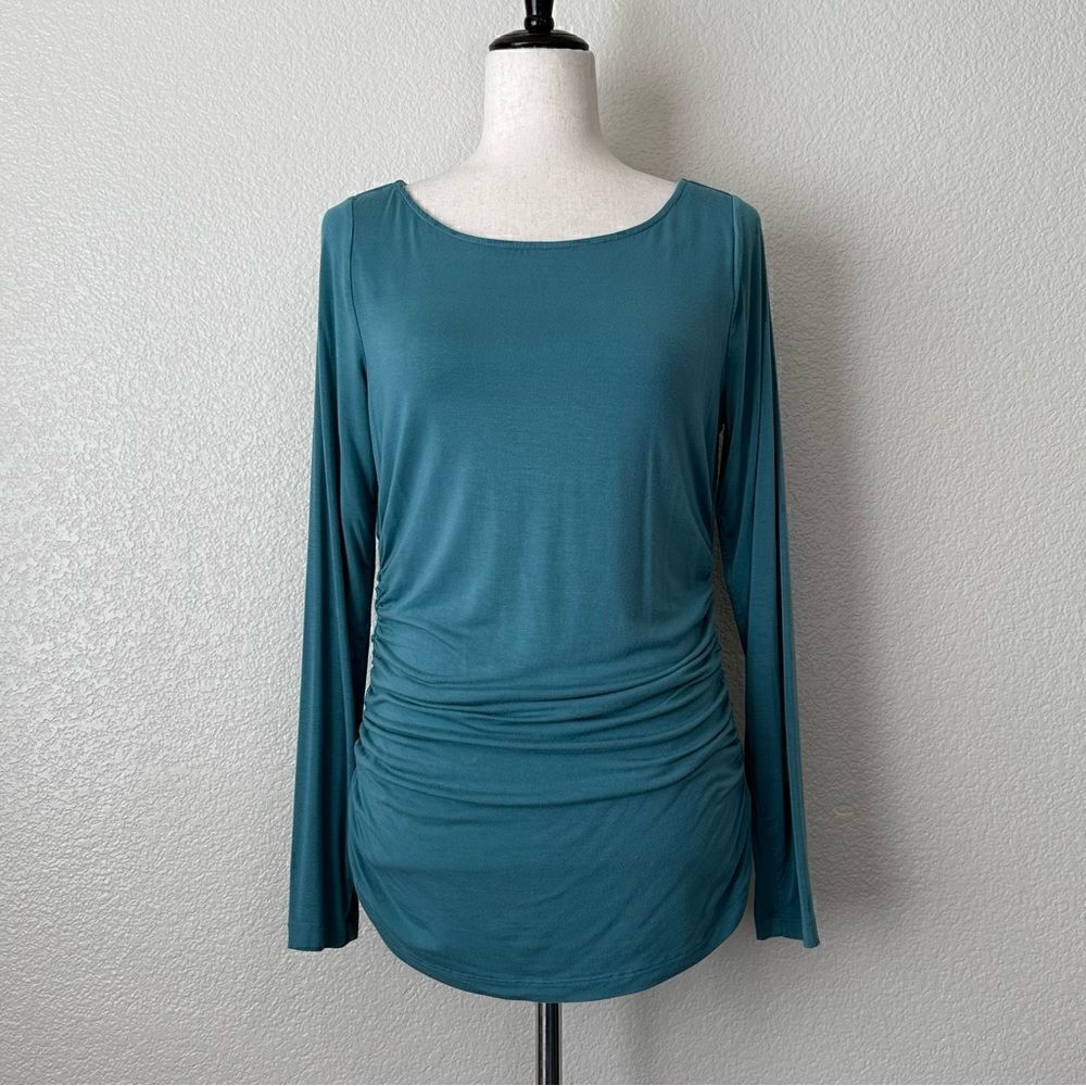 Soft Surroundings Teal Cinched Side Long Sleeves Top, Sz Small